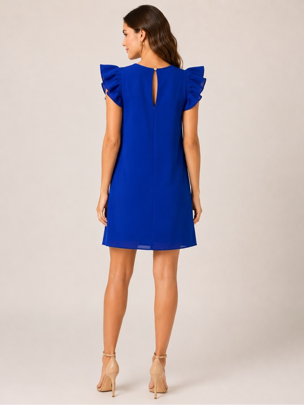 Vince Camuto Royal Blue Ruffle Sleeve Keyhole Shift Dress - Picture 4 of 10